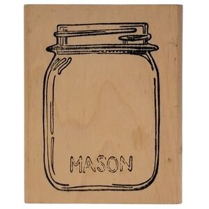 VTG Hippo Heart Mason Jar Rubber Stamp 3"x3.75" Canning Wood Mounted Large Craft